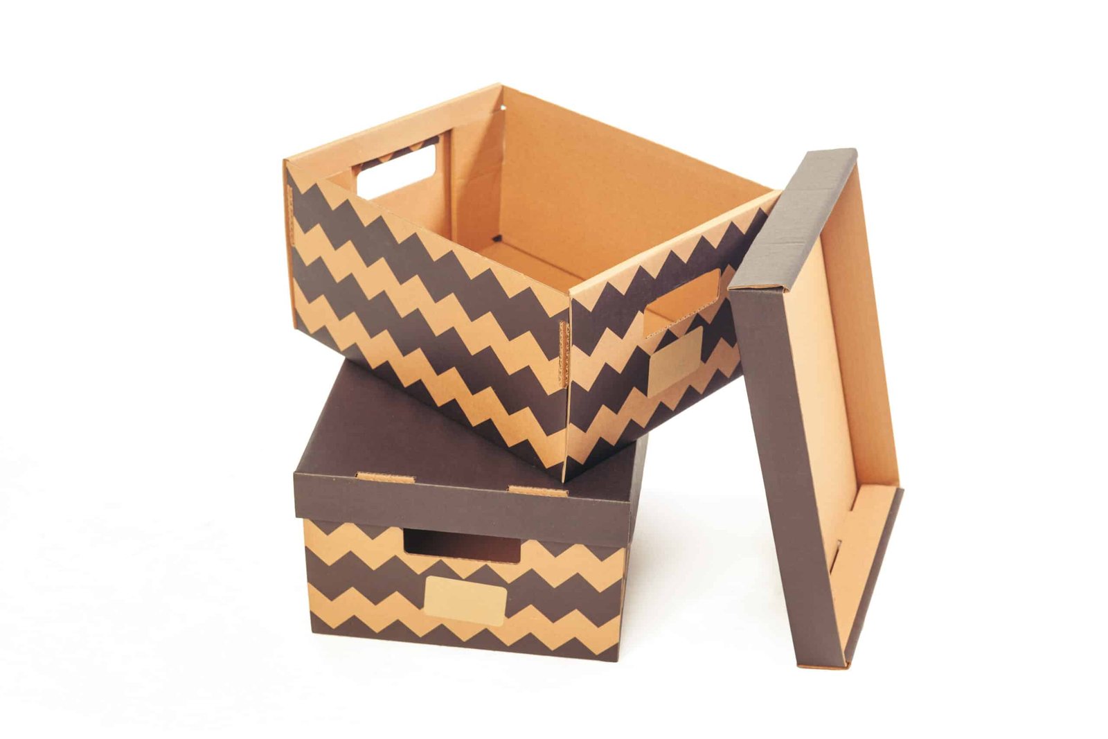 Patterned cardboard storage boxes